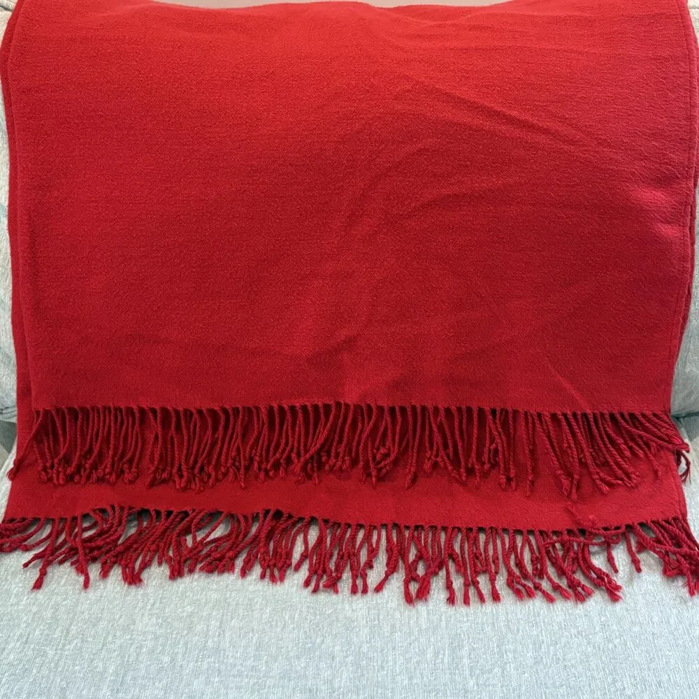 Pottery Barn Classic Red Fringe Throw Blanket 50 X 60 Modern Cozy Home Decor